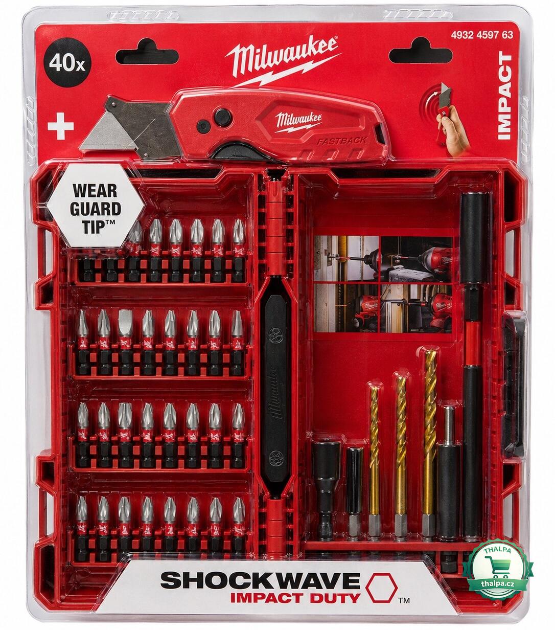 Milwaukee sada bitů a vrtáků 40 ks + kompaktní nůž FastBack