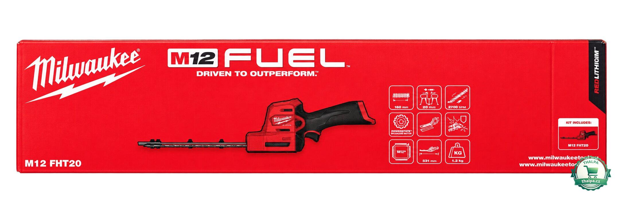 Milwaukee M12 FHT20-0 – aku nůžky na živý plot a keře, lišta 20 cm, bez akumulátoru