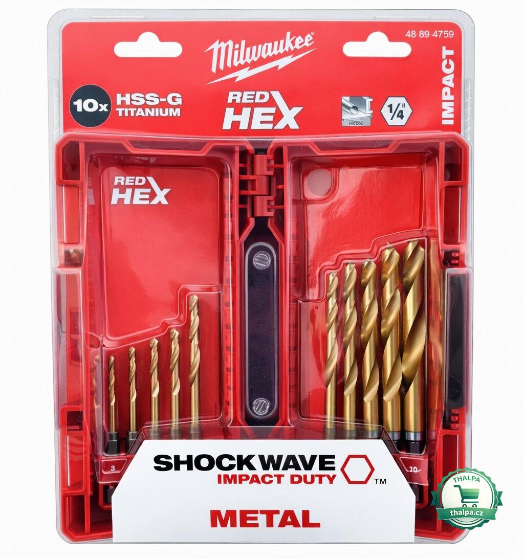 Milwaukee sada titanových vrtáků RED HEX HSS-G TiN 10 ks